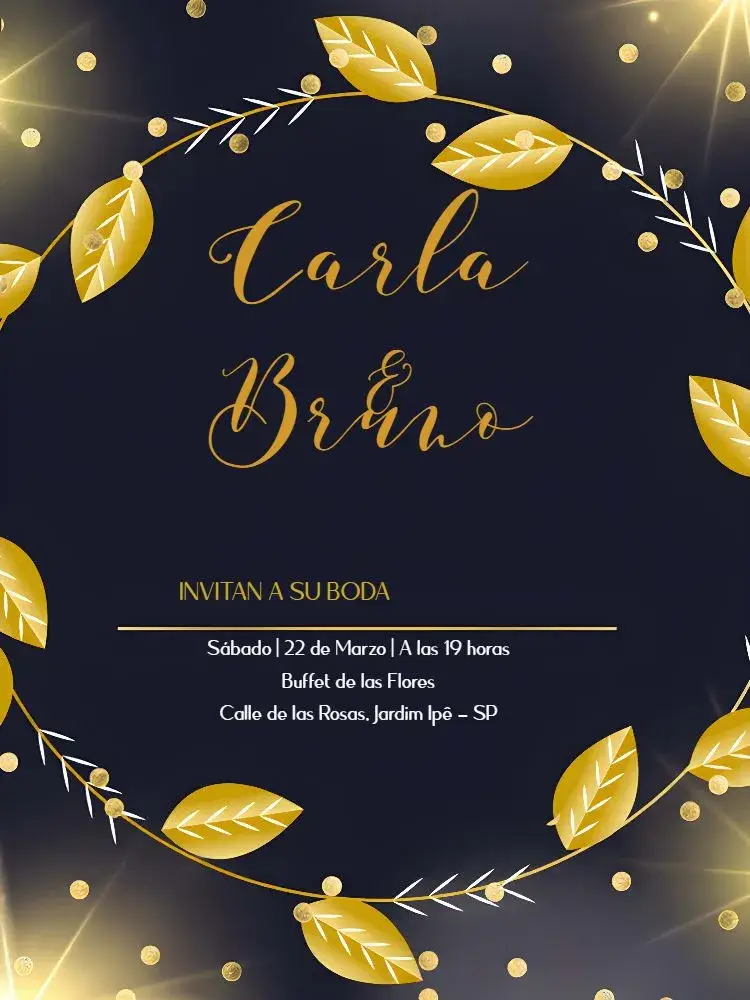 Invitación Boda Follaje Dorado editable y personalizable