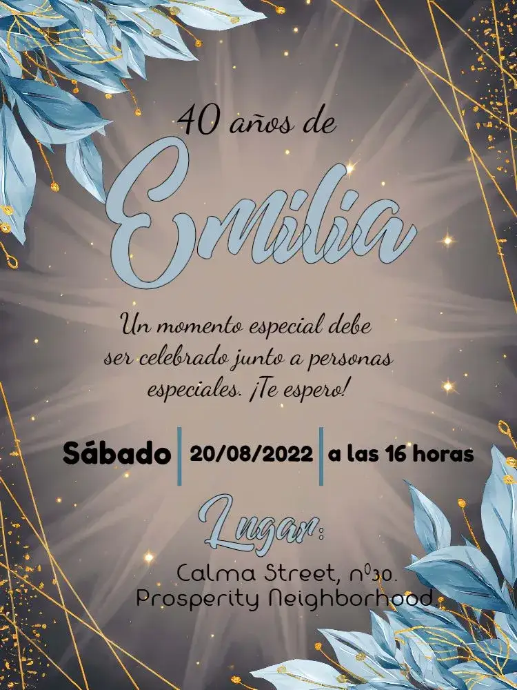 Invitación Floral 30 – tema Cumpleaños floral, moderno, dorado, delicado, abstracto, elegante