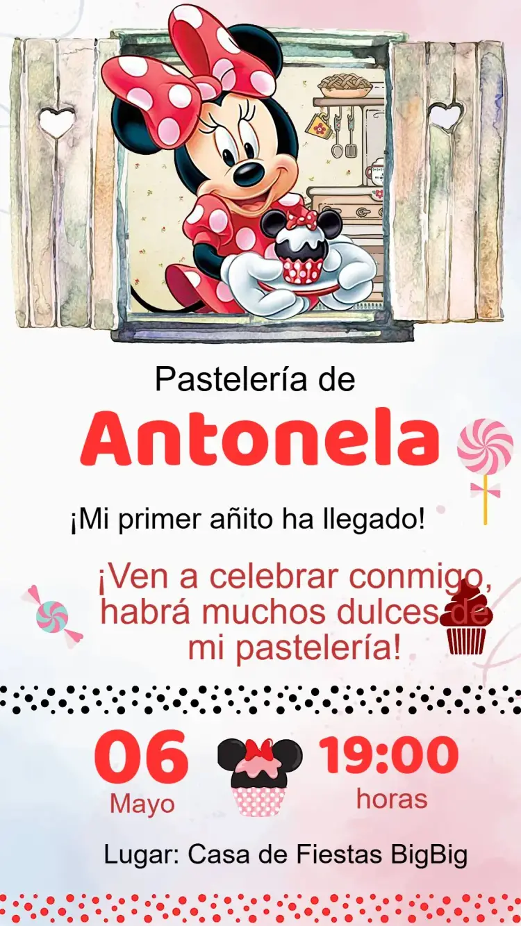 Invitación Cumpleaños Minnie Pastelera