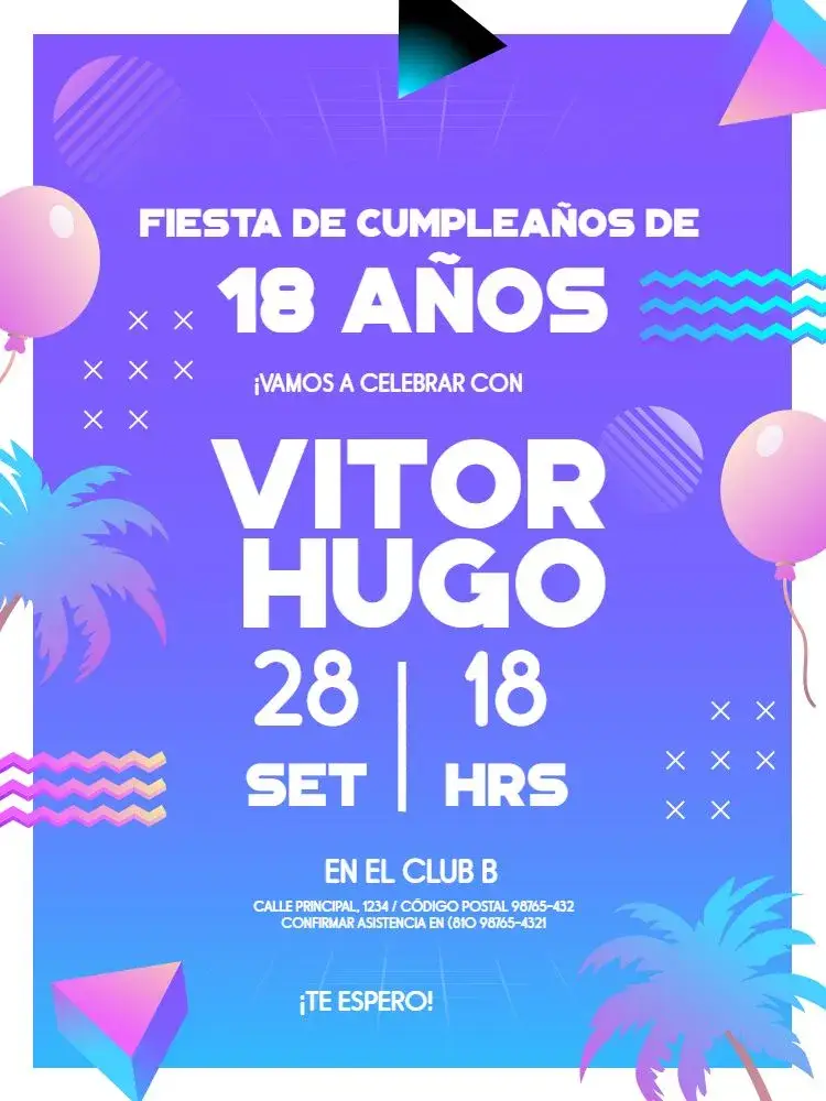 Invitación 18 Años Globo Moderno
