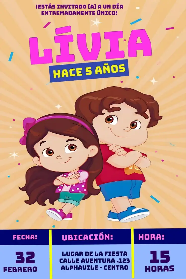 Invitación Maria Clara y Jp Infantil Youtuber – tema Cumpleaños Infantil colorido, moderno, divertido, temático, infantil