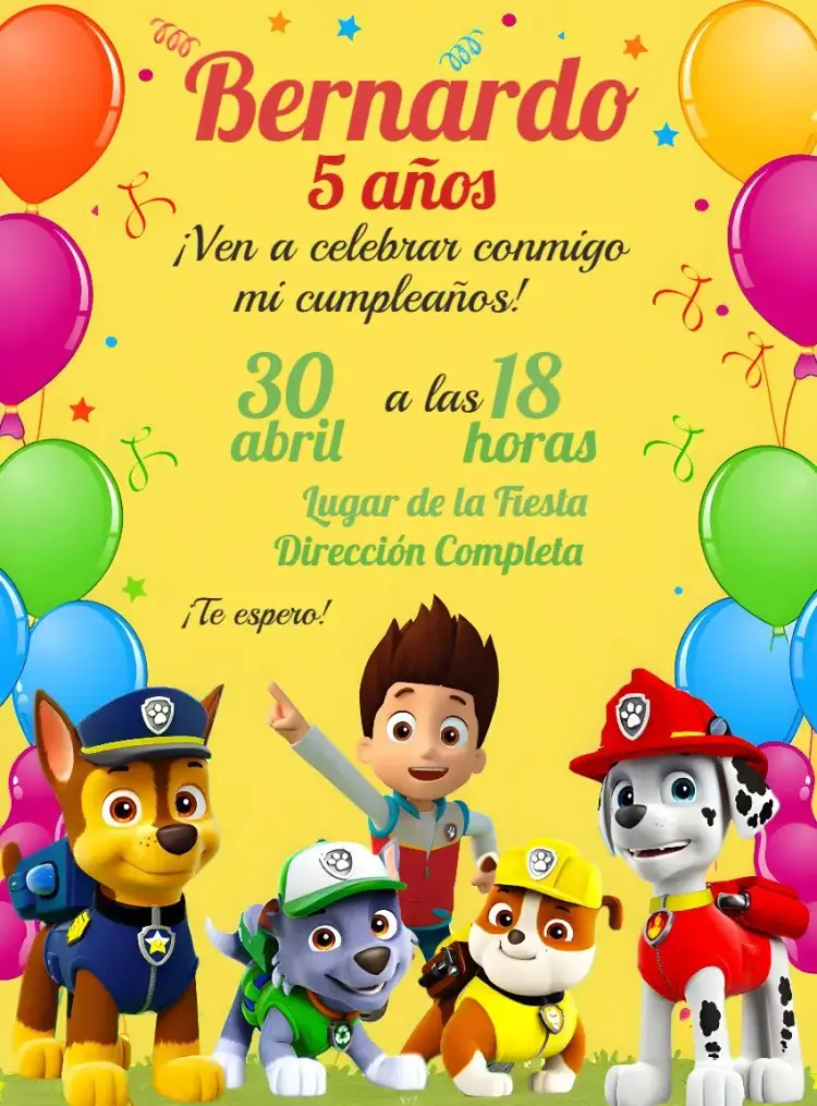 Invitación Patrulla Canina Colorido