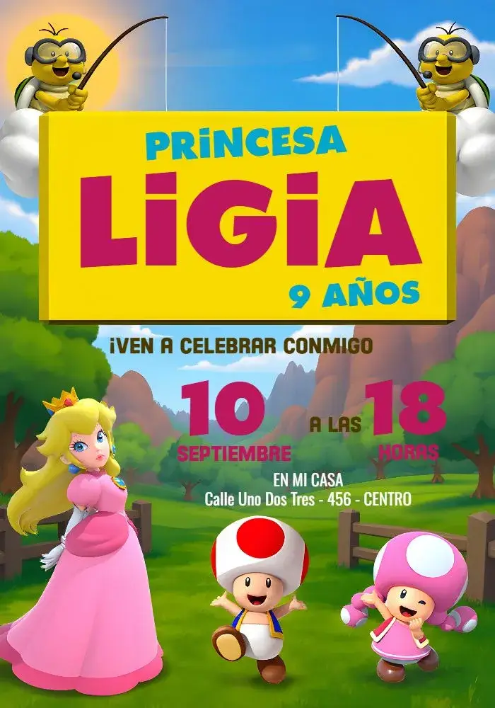 Invitación Princesa Peach Verde