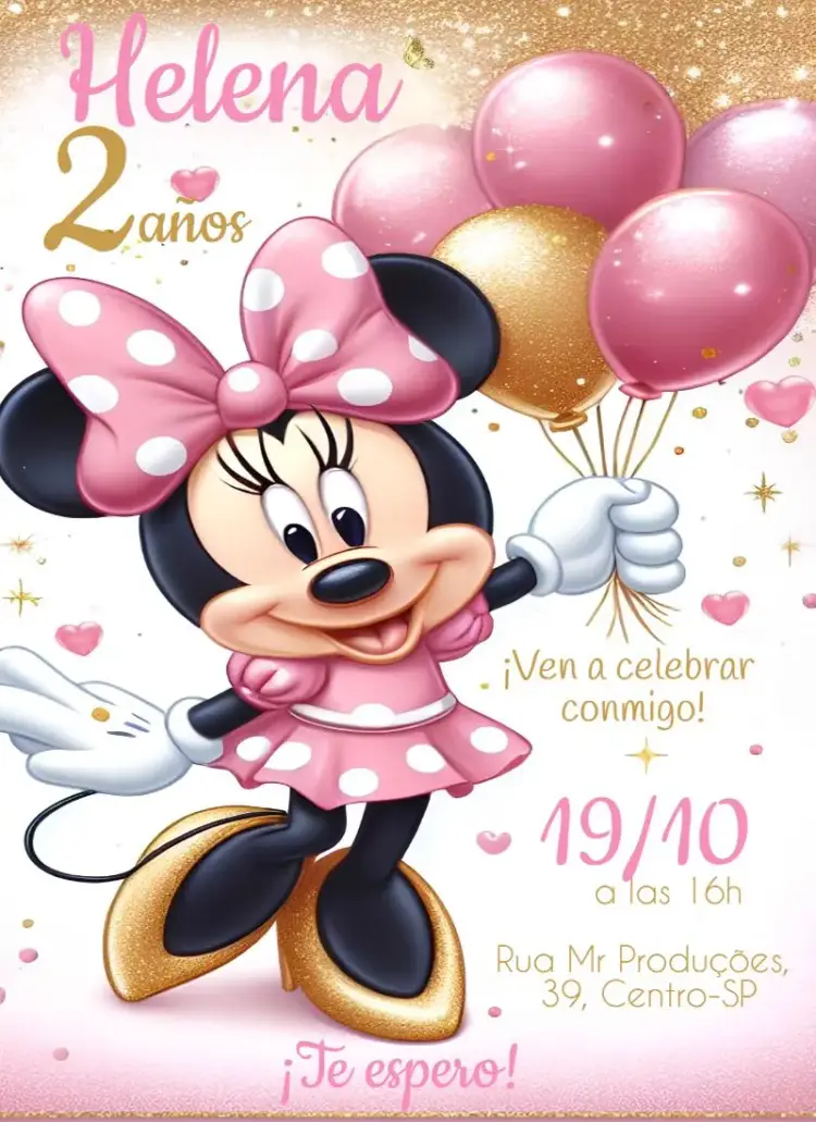 Invitación Minnie Mouse Glitter editable y personalizable