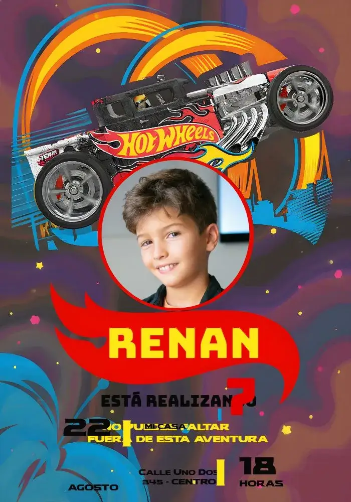 Invitación Hotwheels Con Foto Coches