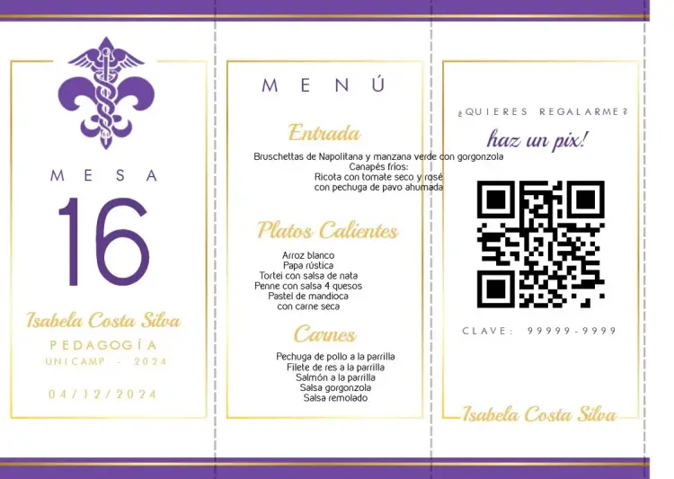 Invitación Menú Triángulo Graduación Pedagogía Mesa