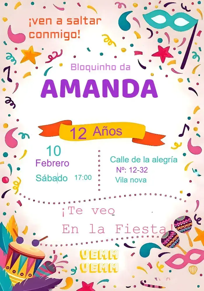 Invitación Bloquinho De Carnaval Colorido – tema Fechas Conmemorativas colorido, divertido, festivo, tropical, alegre