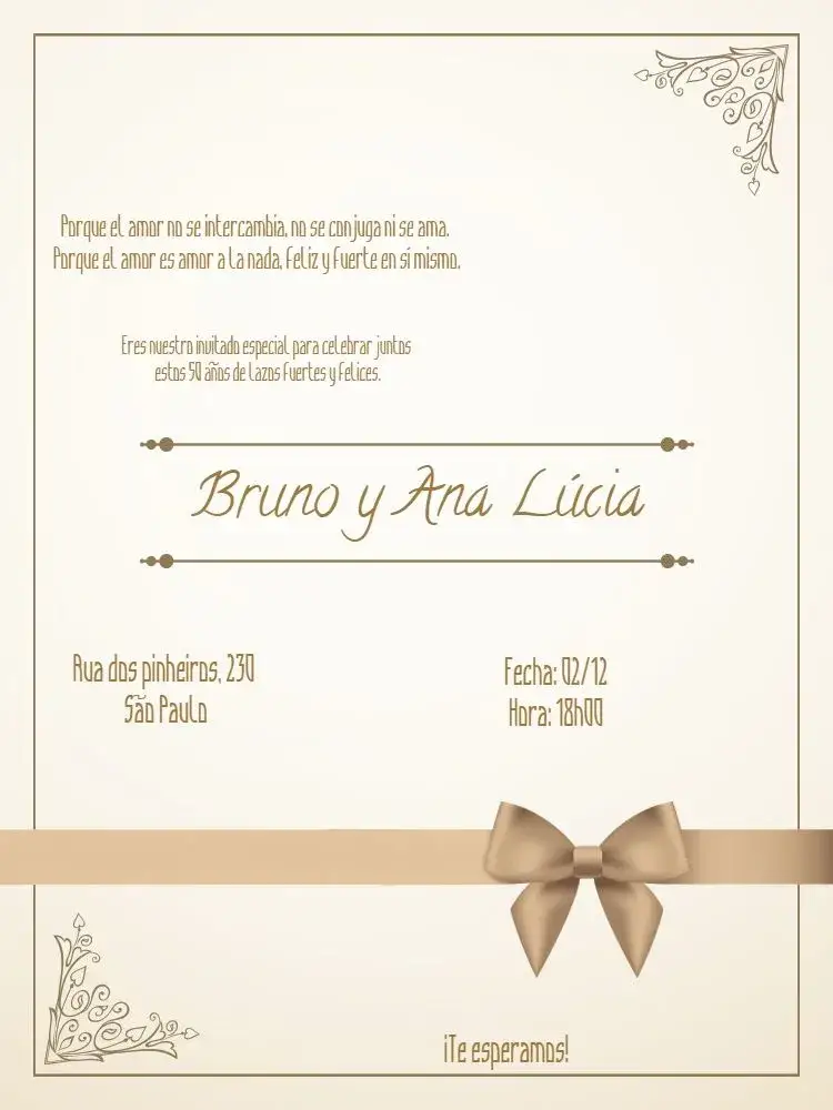 Invitación Bodas de Oro Celebración – tema Boda dorado, elegante, árabe, romántico, moderno, lujoso