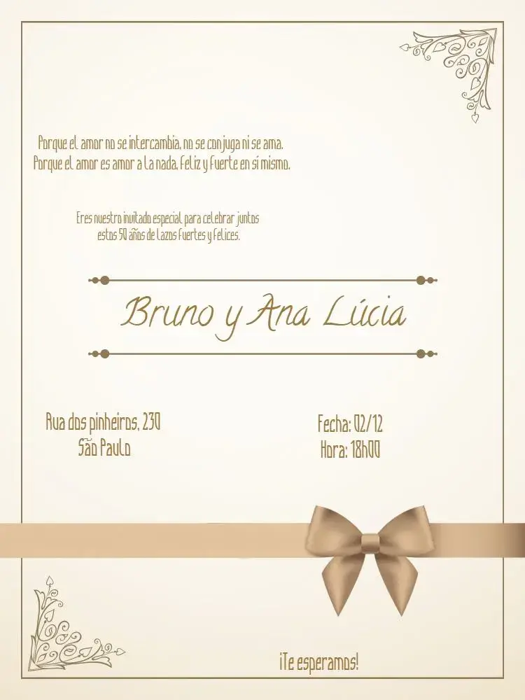 Invitación Bodas de Oro Celebración editable y personalizable