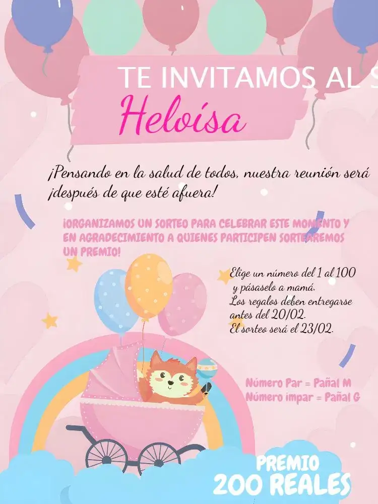 Invitación Té Rifa Zorrito Estrella – tema Té Rifa colores pasteles, estilo lúdico, elementos gráficos de animales, diseño moderno, tema de estrellas, estilo infantil