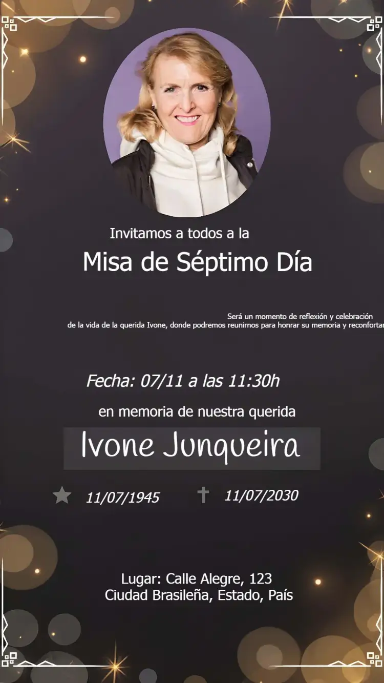 Invitación Misa De Séptimo Día Con Foto Luto – tema Fechas Conmemorativas sobrio, elegante, minimalista, blanco y negro, clásico