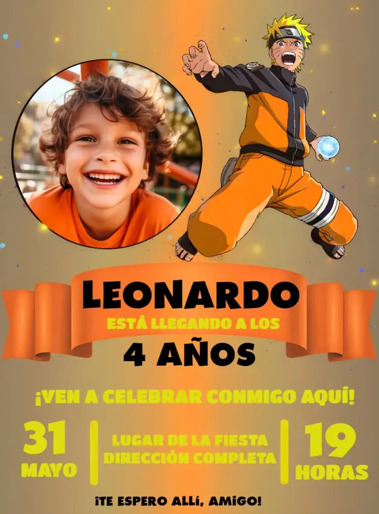 Invitación Naruto Con Foto Uzumaki