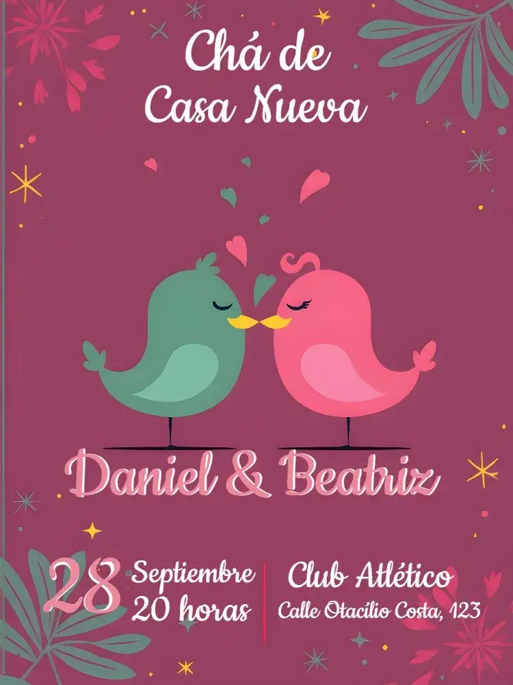 Invitación Té De Casa Nueva Amigas – tema Despedida de Soltera rosa, delicado, moderno, floral, aconchegante, divertido