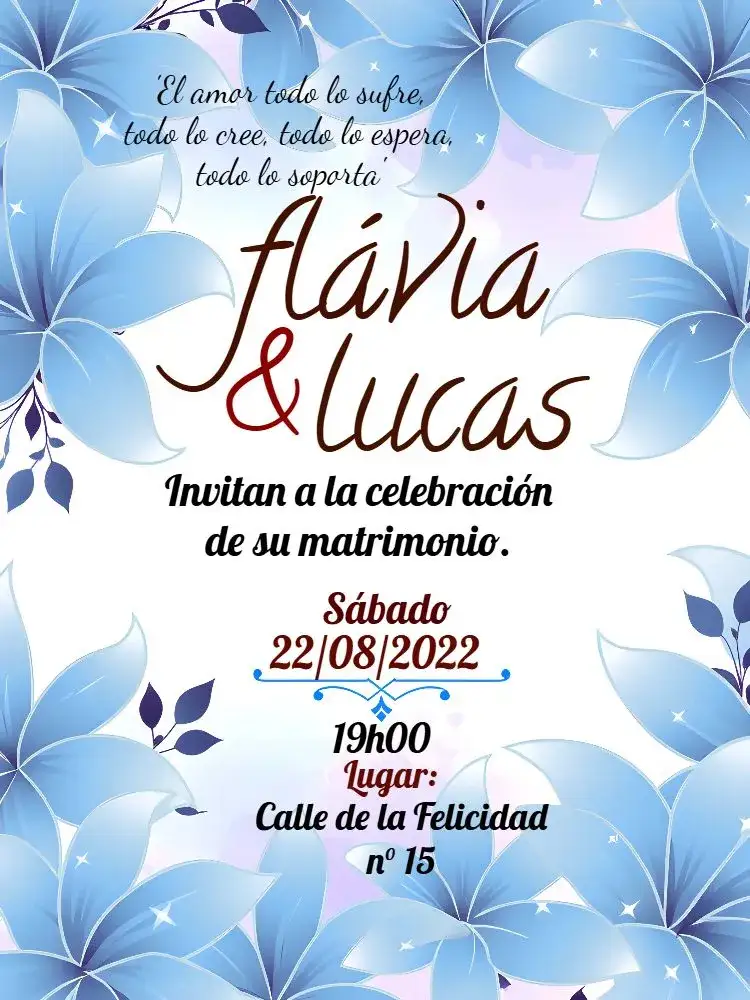 Invitación Boda Floral Digital – tema Boda floral, moderno, elegante, azul y blanco, minimalista, romántico