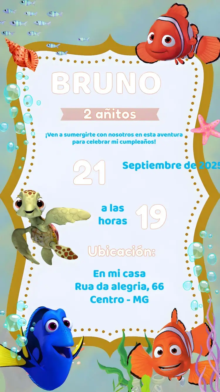 Invitación Buscando A Nemo Niño editable y personalizable
