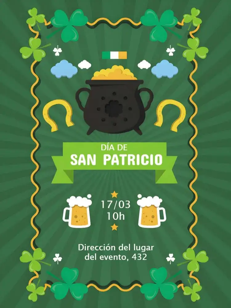 Invitación Día De San Patricio Verde – tema Fechas Conmemorativas verde, irlandés, festivo, divertido, cultural, moderno