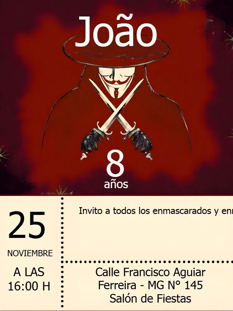 Invitación V De Vinganza Rojo