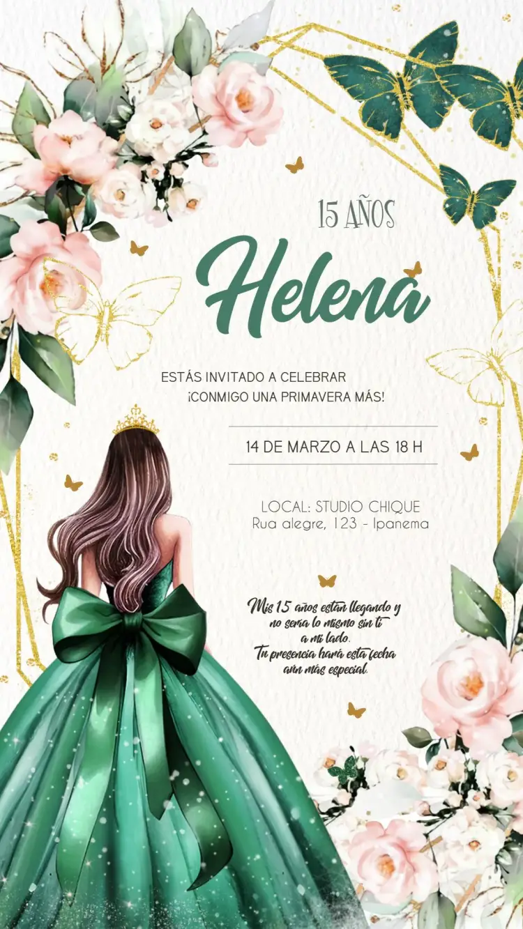 Invitación 15 Años Debutante Princesa Glitter