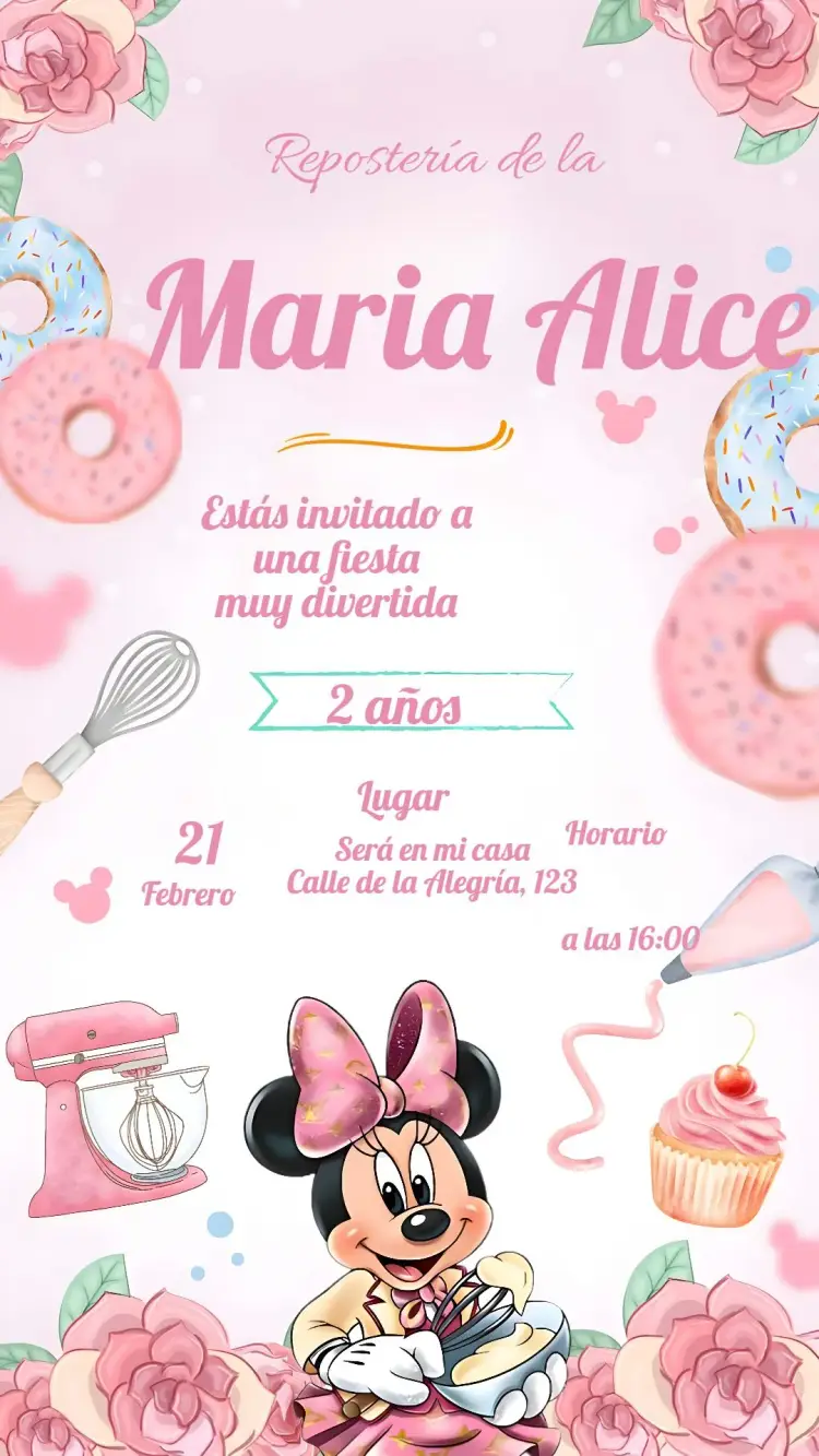 Invitación Minnie Mouse Confeiteira Disney