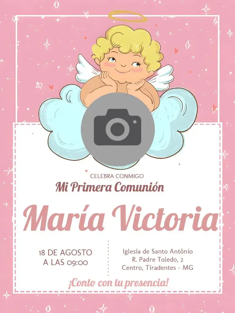 Invitación Primera Comunión Con Foto Rosa – tema Primera Comunión rosa, delicado, religioso, infantil, moderno, sostenible
