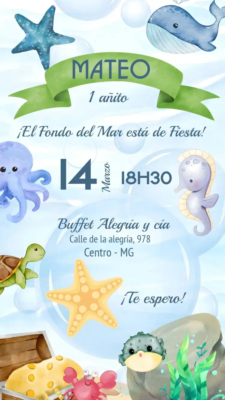 Invitación Fondo Del Mar Ballena