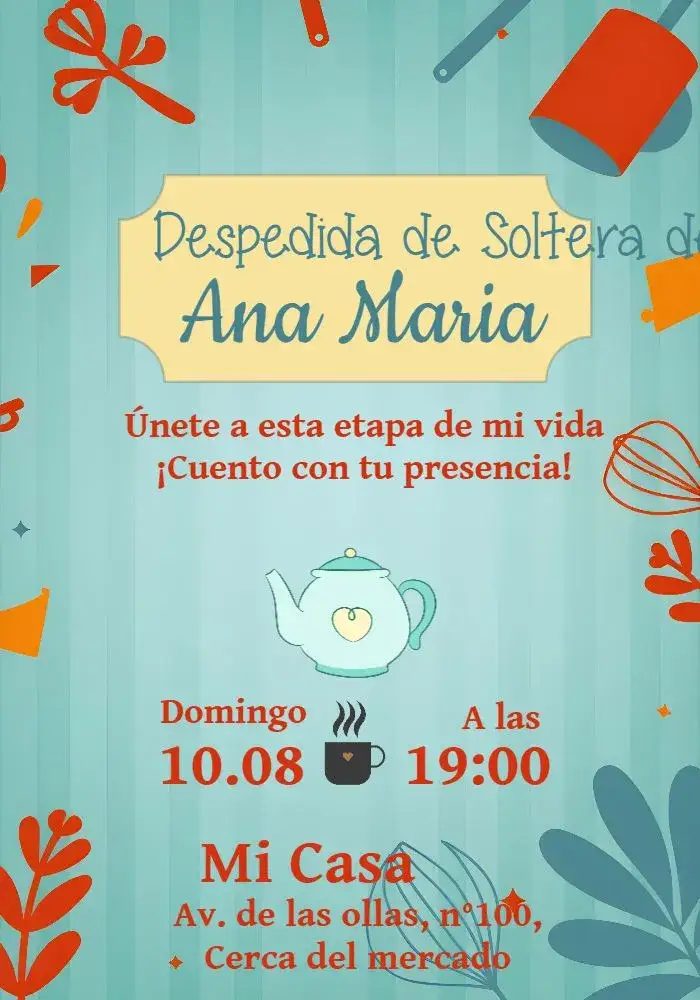 Invitación Despedida de Soltera Cubiertos – tema Despedida de Soltera colorido, moderno, divertido, cocina, cubiertos, festivo