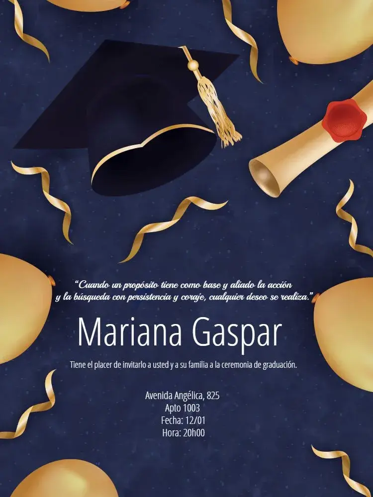 Invitación Graduación Certificado editable y personalizable