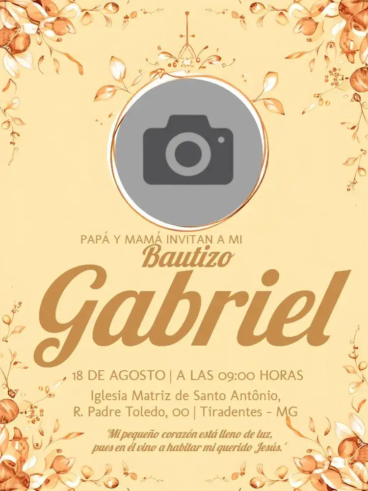 Invitación Bautizo Con Foto Dorado – tema Bautismo dorado, angelitos, minimalista, elegante, religioso