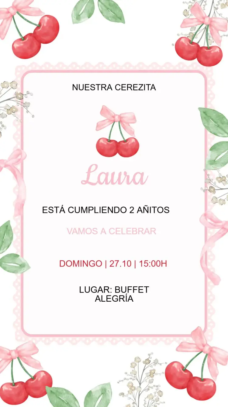 Invitación Cumpleaños Cerecita