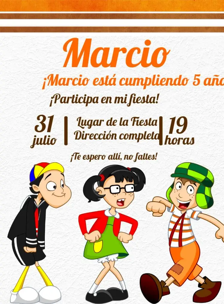 Invitación Turma Del Chavo Kiko editable y personalizable