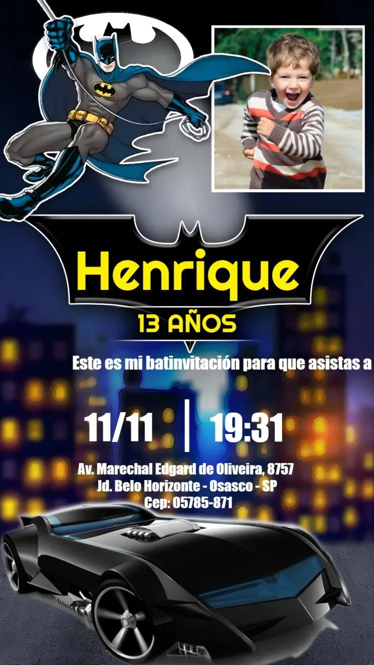 Invitación Batman Con Foto Hombre