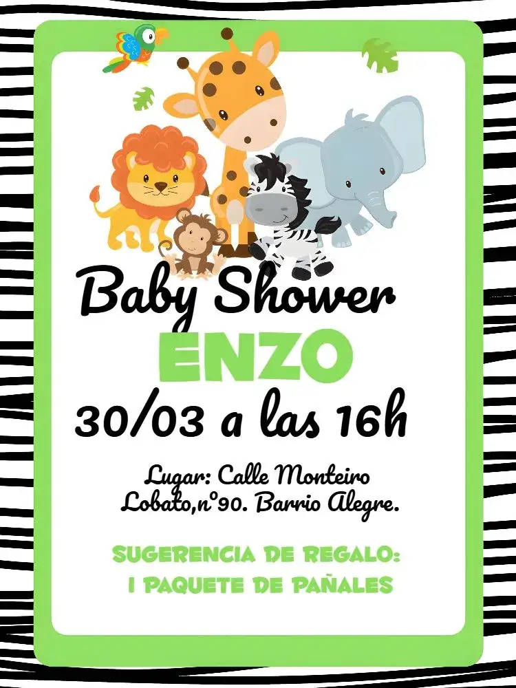 Invitación Baby Shower Safari Blanco – tema Despedida de Soltera safari, blanco, verde, negro, moderno, divertido