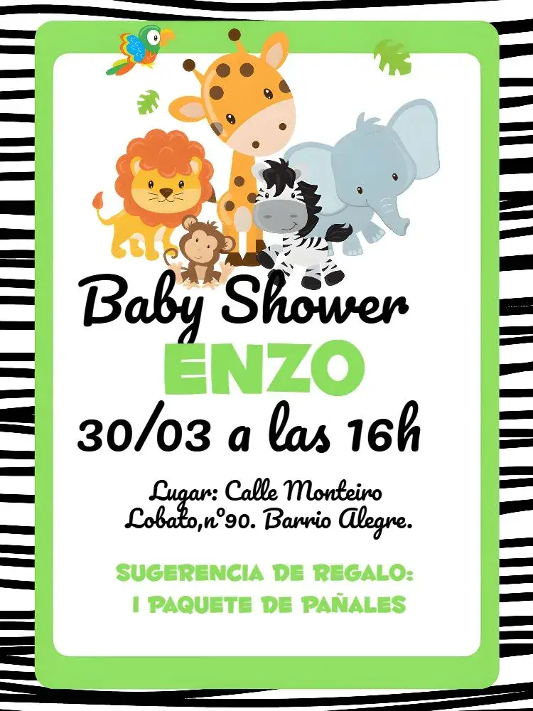 Invitación Baby Shower Safari Blanco