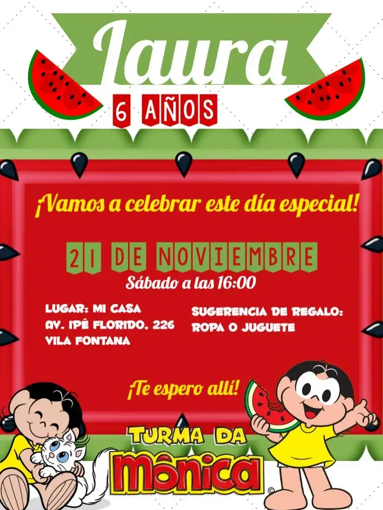 Invitación Turma Da Mónica Infantil – tema Cumpleaños Infantil colorido, infantil, divertido, temático, animado, juguetón