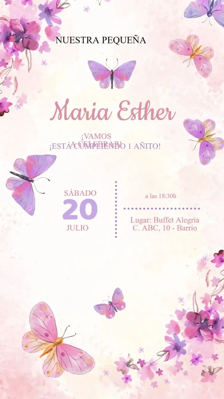 Invitación Cumpleaños Jardín de las Mariposas
