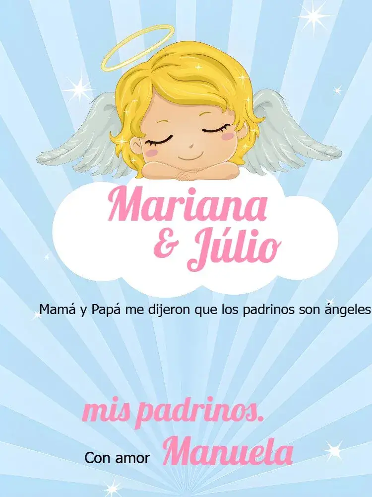 Invitación Padrinos De Bautismo Religión – tema Bautismo delicado, infantil, religioso, pastel, anjinhos, flores