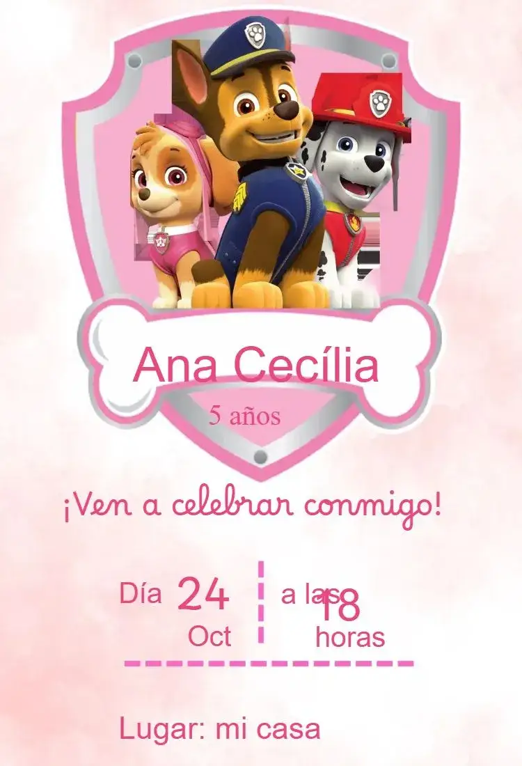 Invitación Invitación cumpleaños Patrulla Canina – tema 15 años colorido, temático, infantil, divertido, animado, moderno