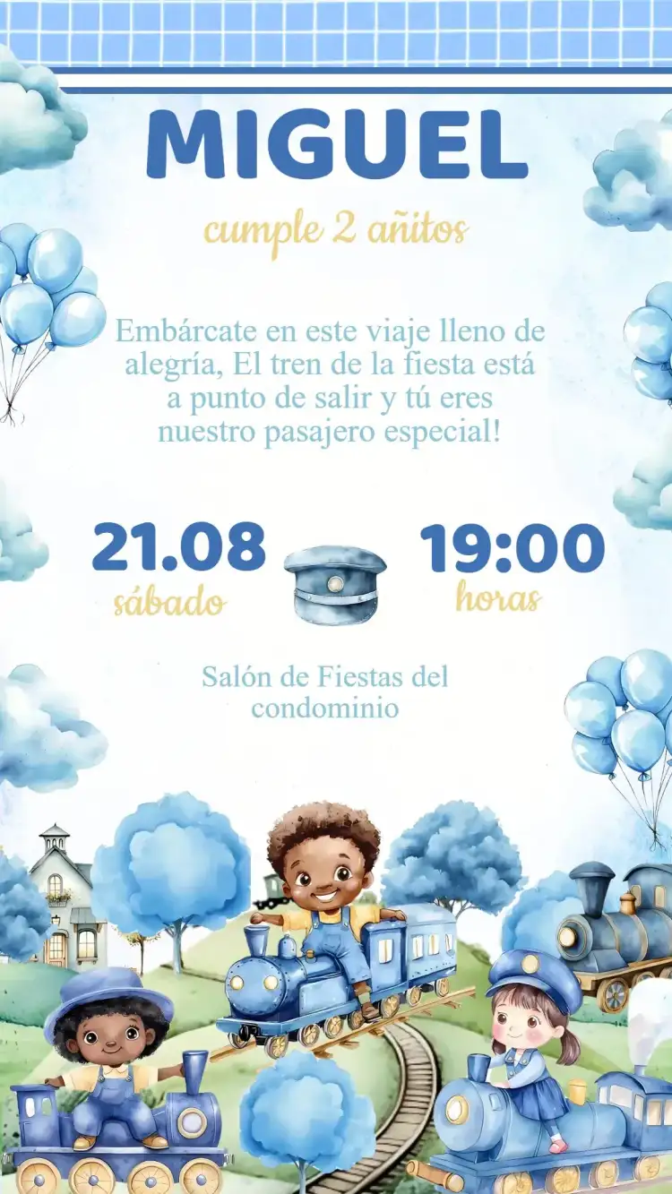 Invitación Cumpleaños Tren Azul