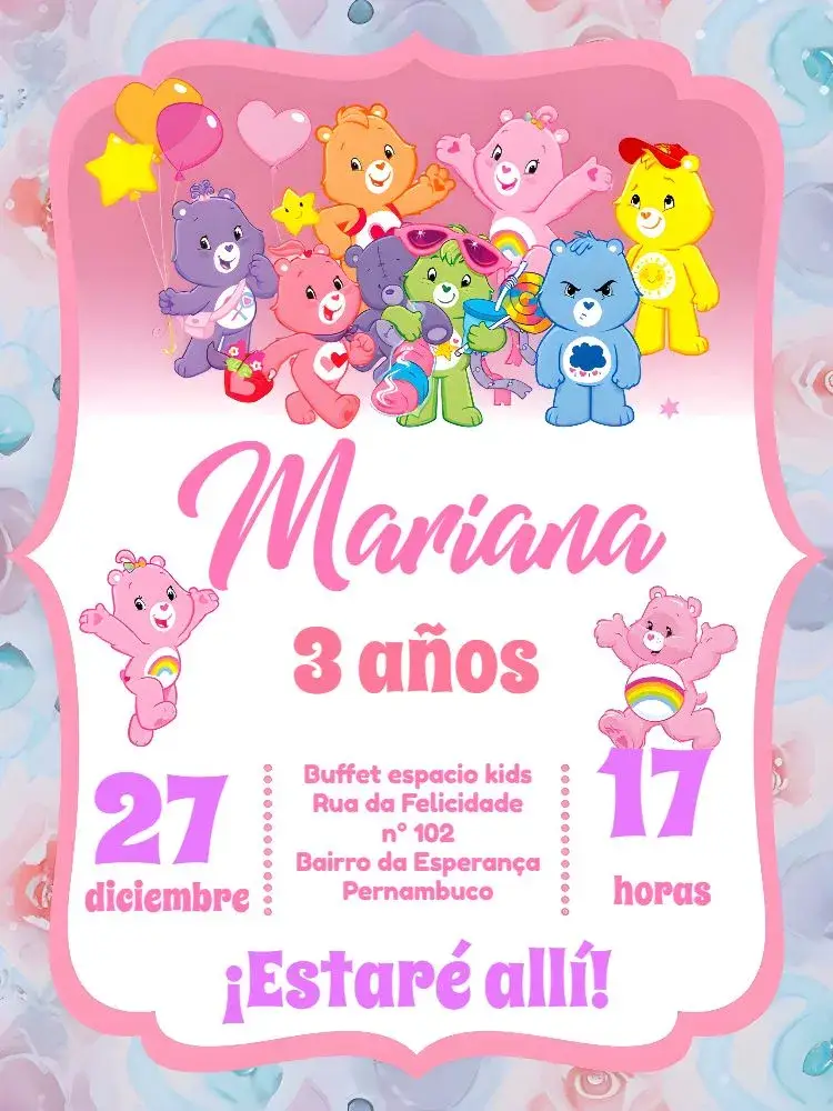 Invitación Osito Cariñoso Blanco editable y personalizable