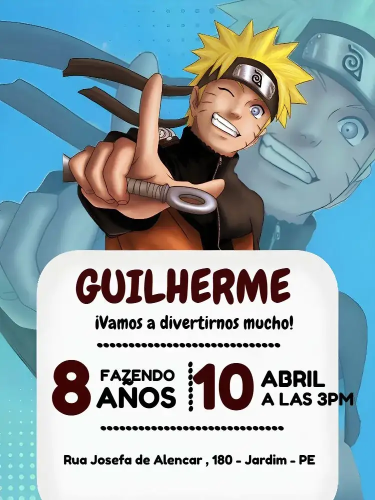 Invitación Naruto Naranja – tema Más buscados animado, colorido, divertido, juvenil, moderno, ilustrativo