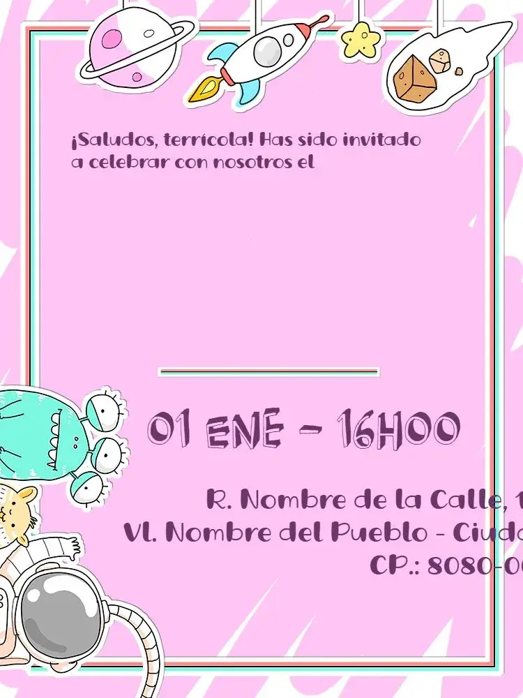 Invitación Virtual 1 Año - Astronauta Espacio