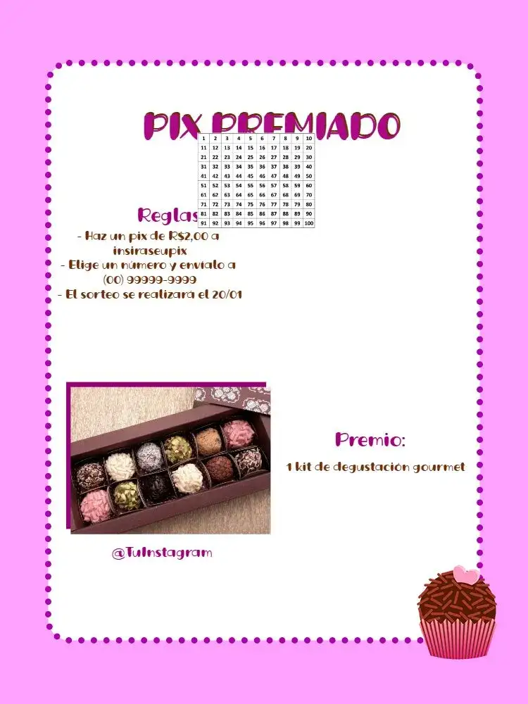 Invitación Pix Premiado Digital – tema Cartones rosa, blanco, marrón, moderno, divertido, minimalista