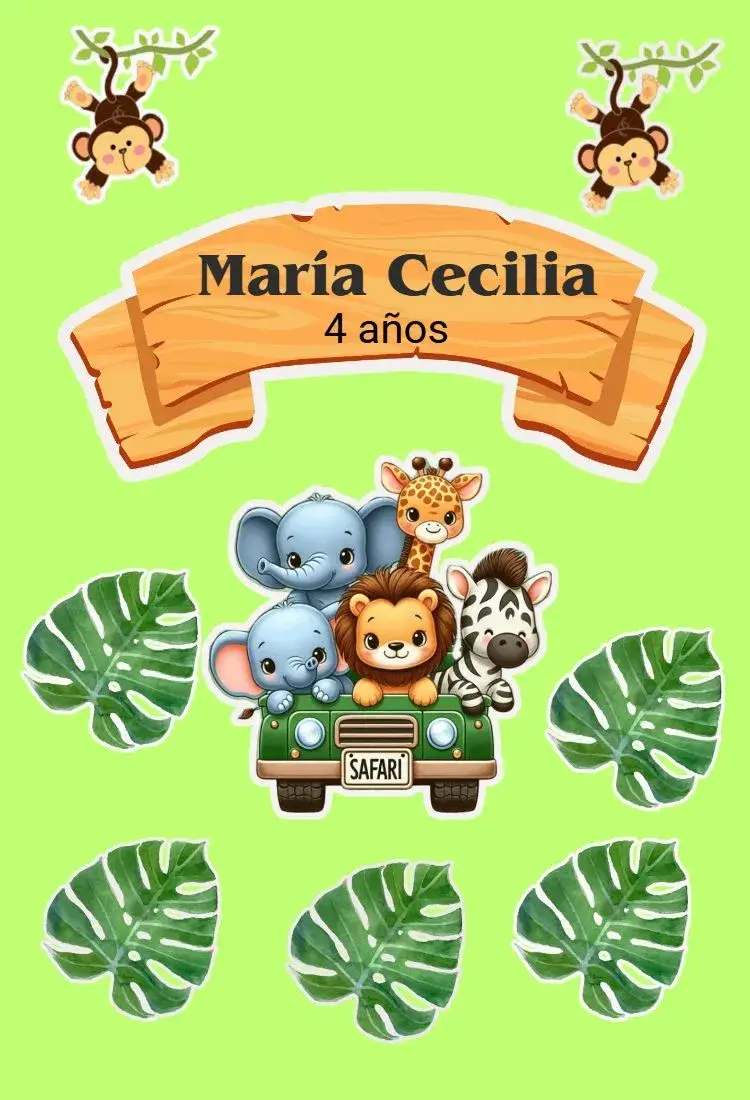 Invitación Topper de Pastel Safari