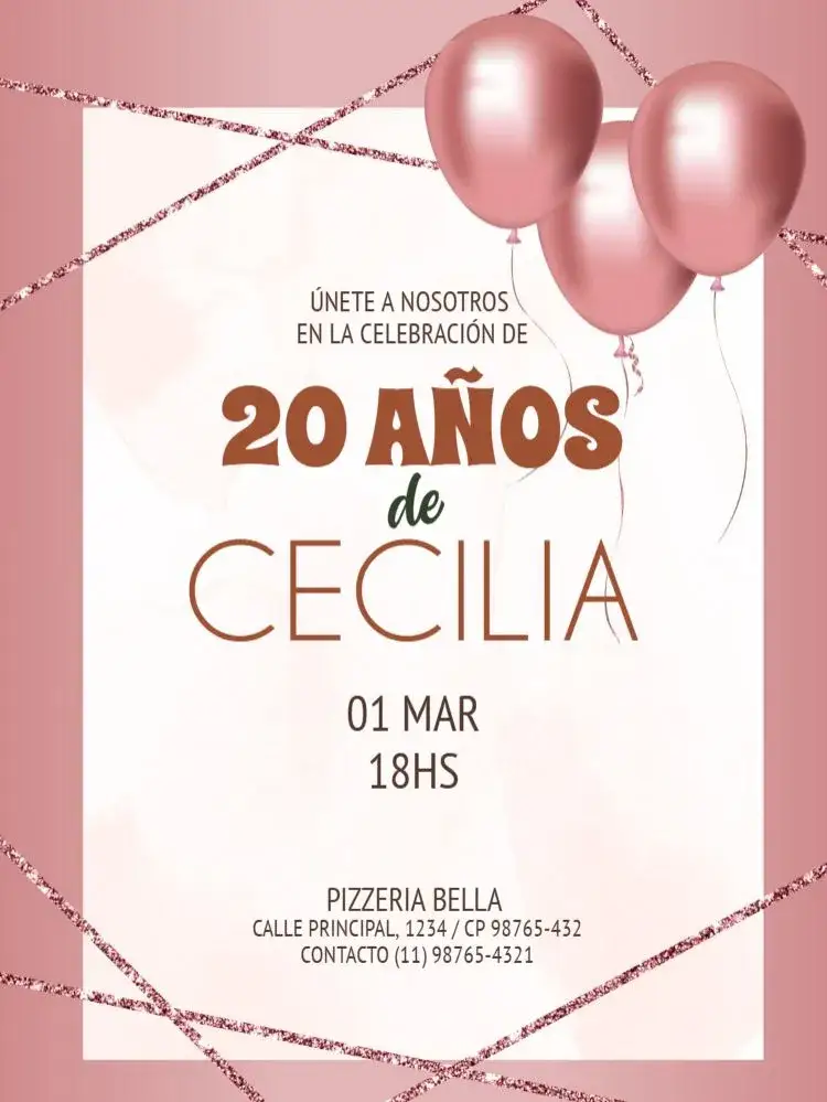 Invitación 20 Años Balçoes Pena – tema 15 años boho, natural, elegante, suave, moderno