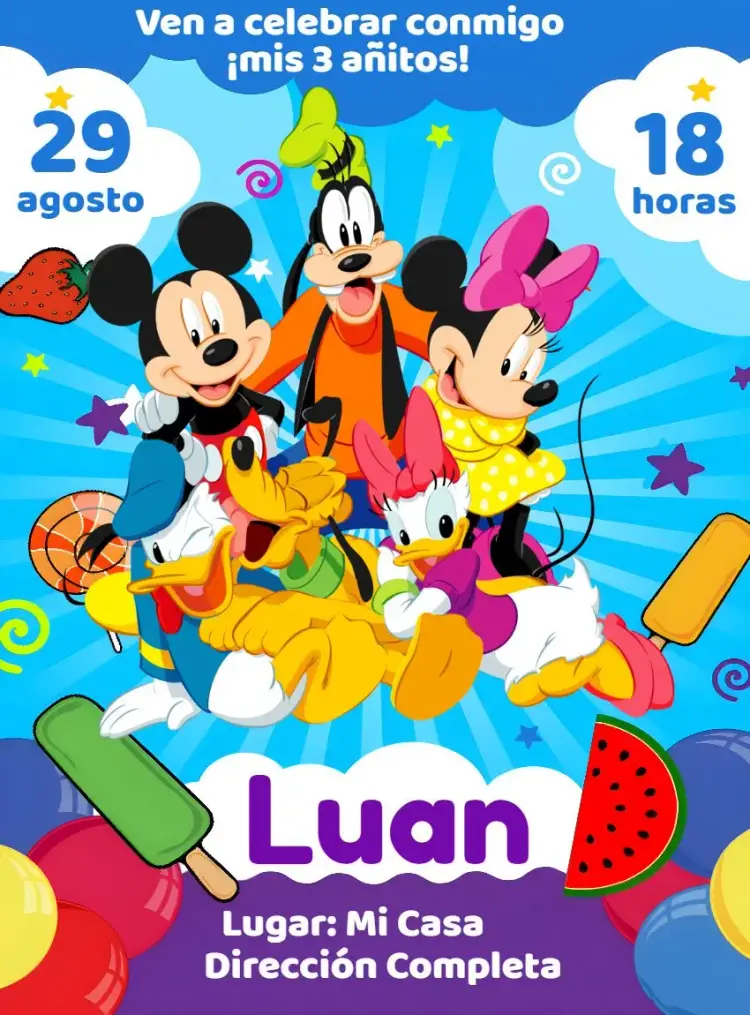 Invitación Grupo De Mickey Morado
