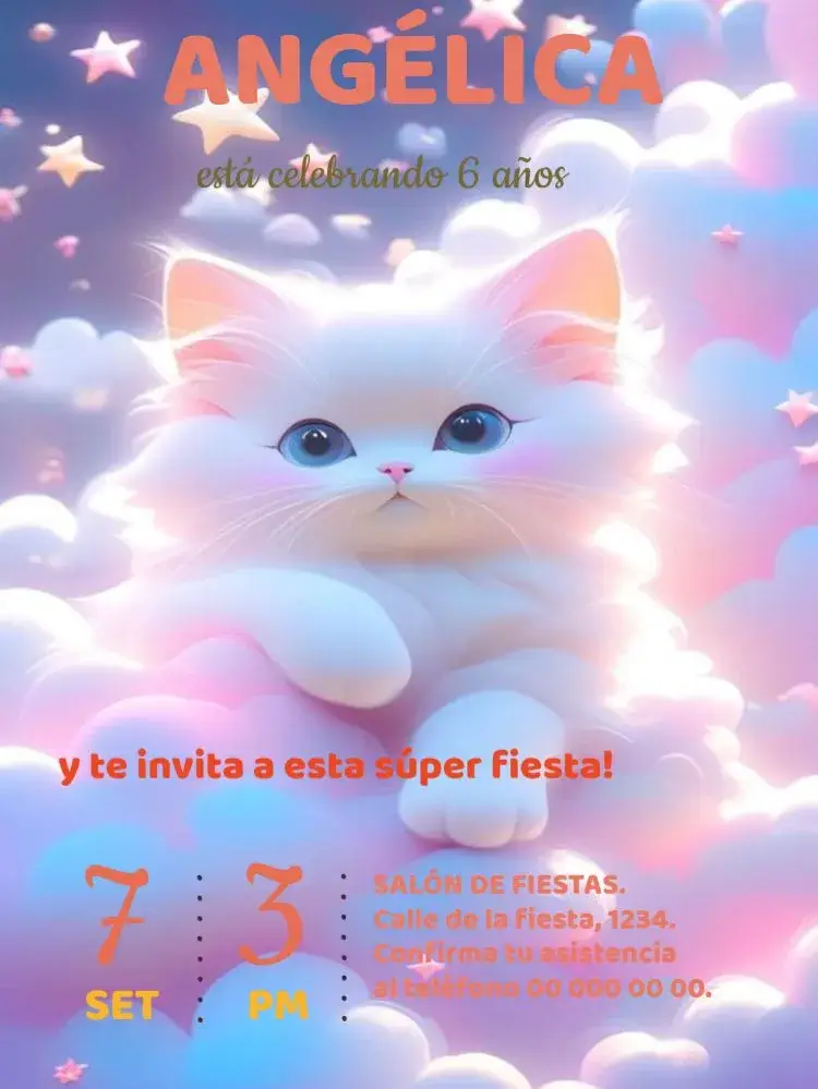 Invitación Gatito Blanco Para Editar Whatsapp