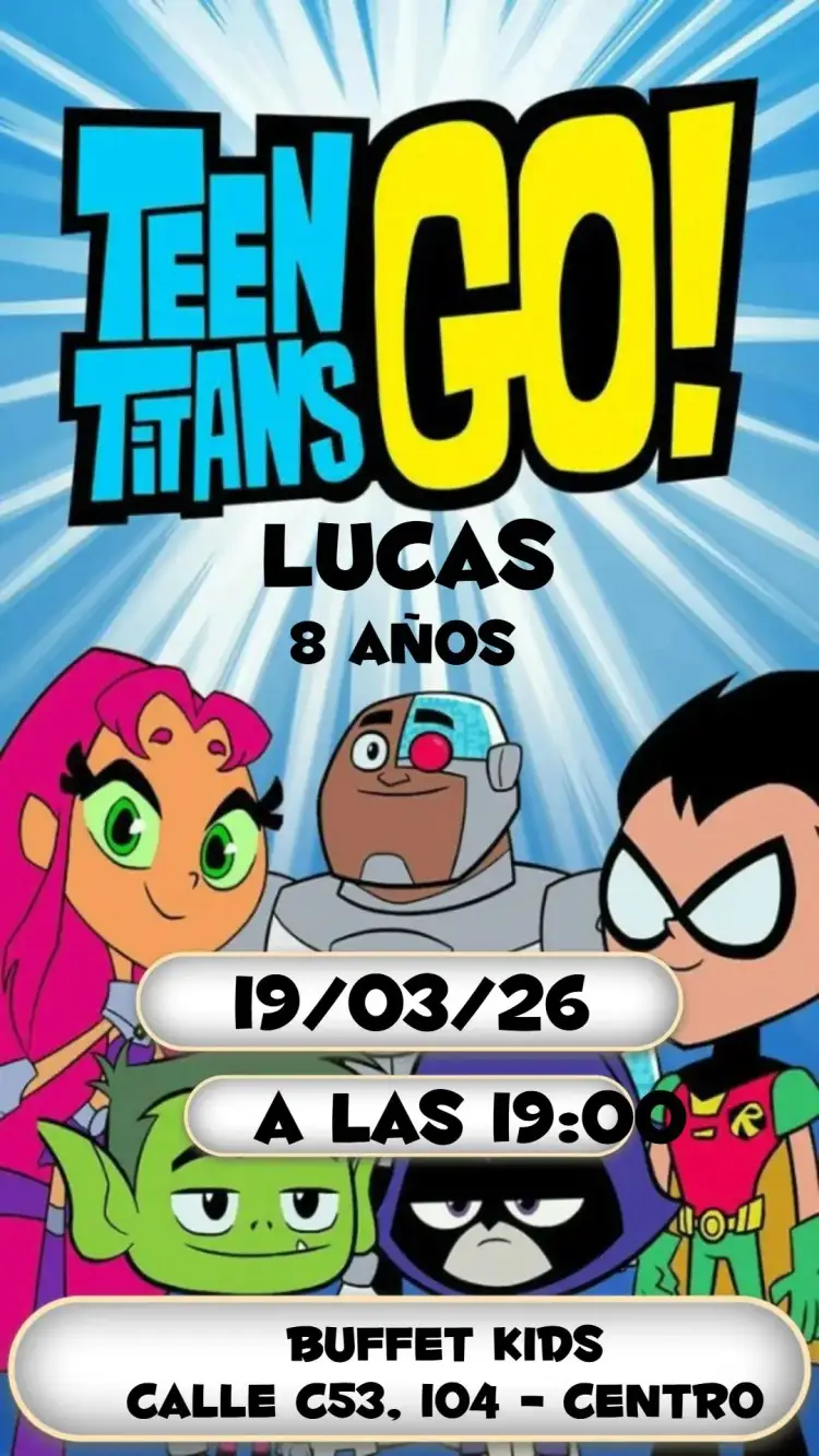 Invitación Titans Go – tema Cumpleaños Infantil colorido, divertido, joven, temático, animado