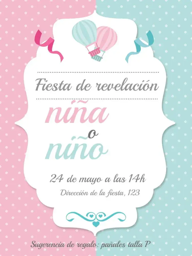 Invitación Baby Shower Revelación Celebración – tema Revelación Bebé colores pastel, divertido, festivo, moderno, colorido