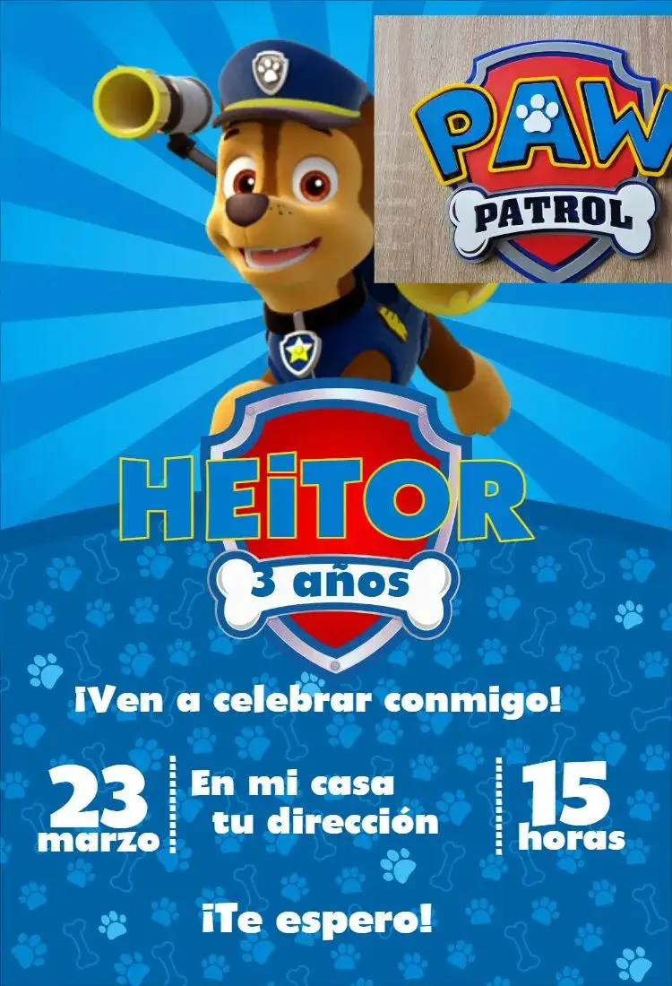 Invitación Patrulla Canina 6 – tema Cumpleaños colorido, divertido, aventura, infantil, temático