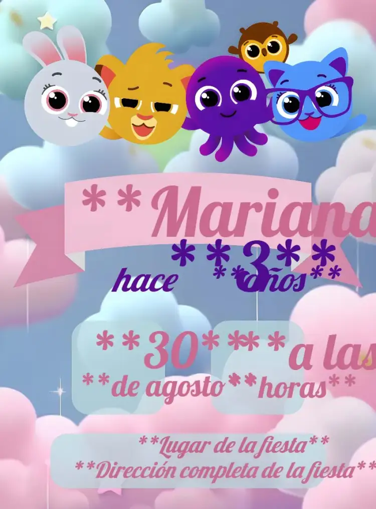 Invitación Bolofofos Azul – tema Más buscados azul, rosa, arco-íris, divertido, infantil, colorido